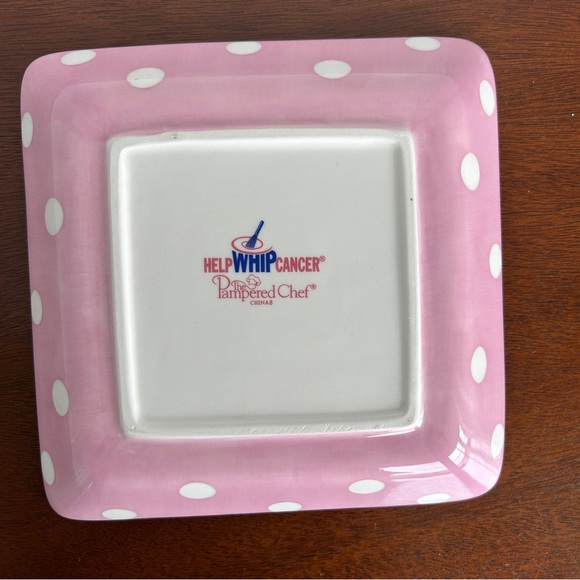 Pampered Chef Whip Cancer Pink Polka Dot Plates Set of 2 - Picture 3 of 8